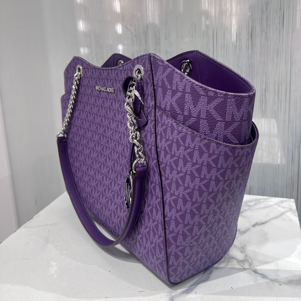 MICHAEL KORS Jet Set Travel Large Signature Chain Shoulder Tote Bag Dk Purple - Picture 2 of 7